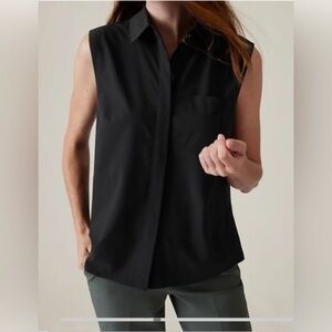 Athleta Black Sleeveless Button-Down Shirt